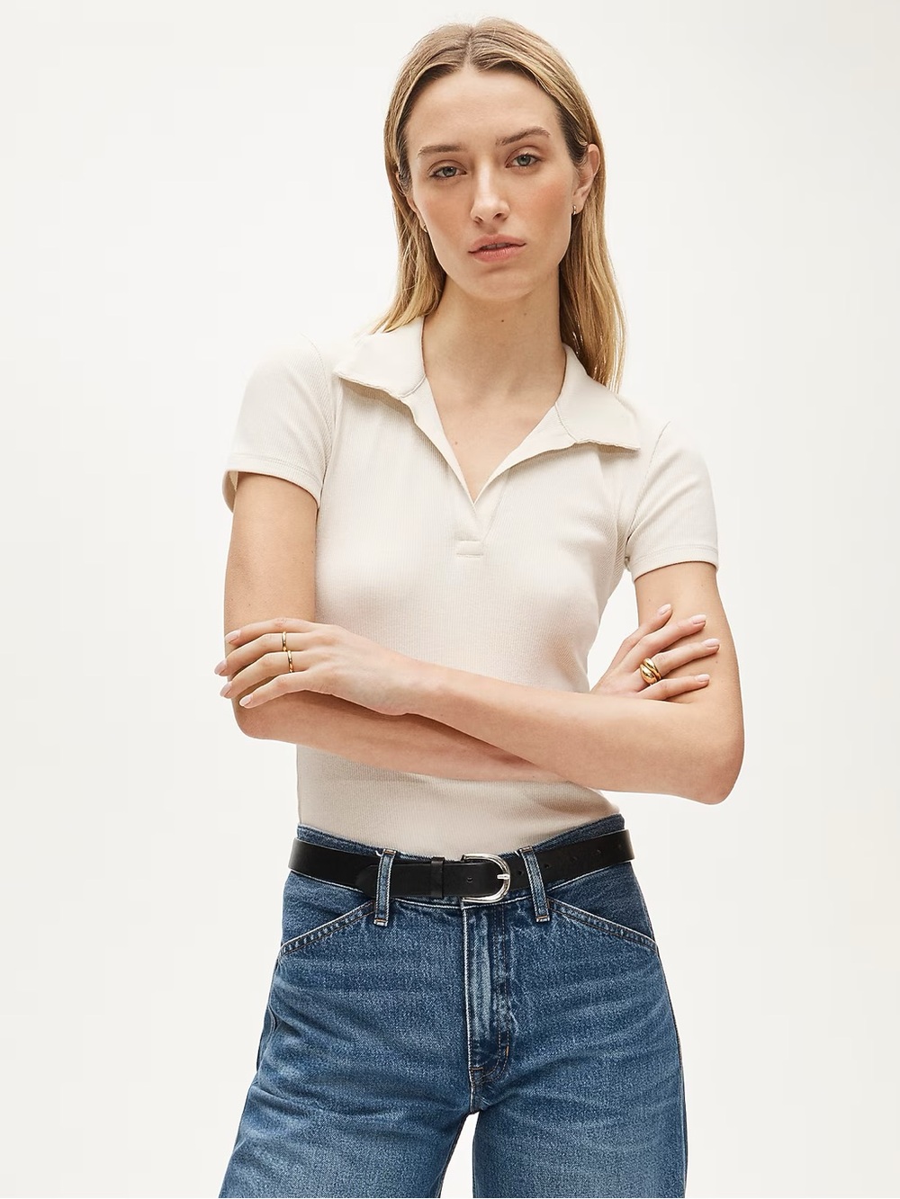 J. Crew Soft Cream Ribbed Polo Tee